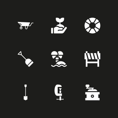 zemin Icon set. grafik tasarım ve web için filiz, el arabası ve kayan nokta vektör simge