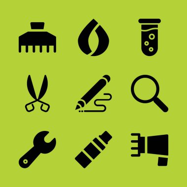 Aracı simge seti. Test tüpü ile kuaför salonu ve İngiliz anahtarı vektör grafik tasarım ve web için simgeleri