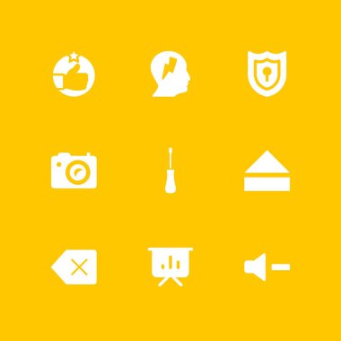 9 web simge kümesi ile fotoğraf makinesi, tornavida ve vektör çizim grafik tasarım ve web için dışarı atmak