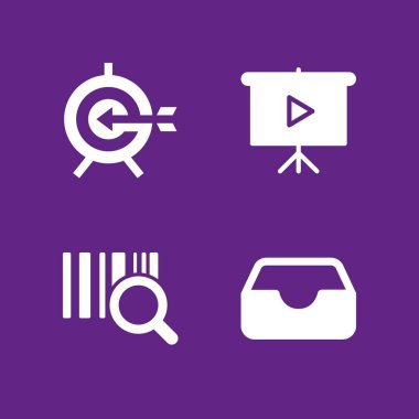 simgesi ile sunum Seti pazarlama, barscode bir büyüteç iş sembol ve gelen kutusu ile vektör simgeler web ve grafik tasarım için