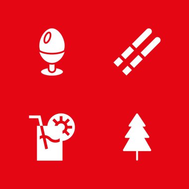 4 Doğa simgesi ile grafik tasarım ve web için ağaç, meyve suyu ve kayak vektör çizim seti