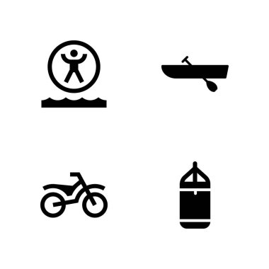 4 fitness simgesi ile grafik tasarım ve web için zorbing, kürek ve Bisiklet vektör çizim seti