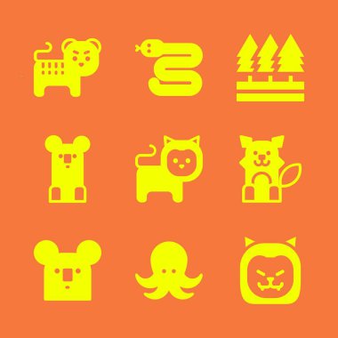 vahşi Icon set. Yılan ile koala ve orman vektör grafik tasarım ve web için simgeleri