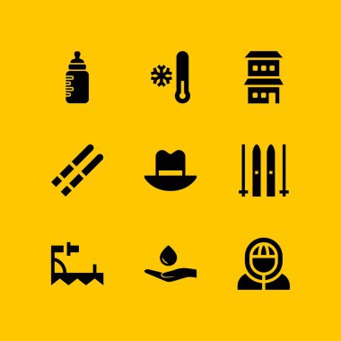 Kış simgesini çift yönlü, krampon ve kayak vektör simgeler web ve grafik tasarım için ayarla