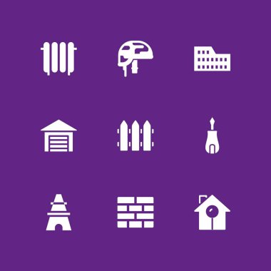 İnşaat Icon set. grafik tasarım ve web için Coliseum, brickwall ve garaj vektör simge