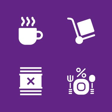 Gıda simge seti. grafik tasarım ve web için atık, kahve ve arabası vektör simgesi