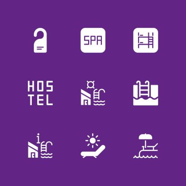 Icon set rahatla. rahatsız etmeyin, grafik tasarım ve web için simge vektör hamak ve spa