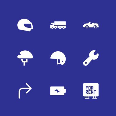 Araba Icon set. grafik tasarım ve web için kask, kamyon ve pil vektör simge