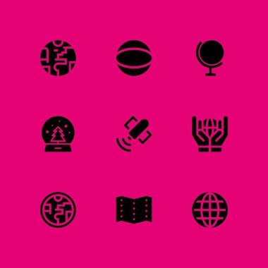 küre simge seti. grafik tasarım ve web için uydu, harita ve küre vektör simge