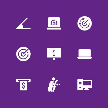 9 Icon set grafik tasarım ve web için macbook, radar ve bilgisayar vektör çizim ile izlemek