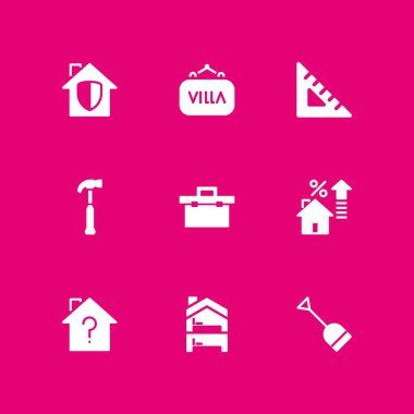 İnşaat Icon set. grafik tasarım ve web için çekiç, ev ve araç kutusu vektör simgesi