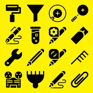 Aracı simge seti. Kalem, İngiliz anahtarı ve saç salonu vektör simgeleri ile grafik tasarım ve web için