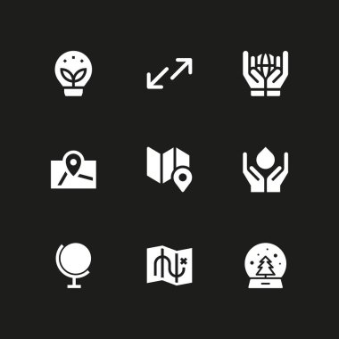küre simge seti. Küre, ekoloji ve grafik tasarım ve web için dünya çapında vektör simge
