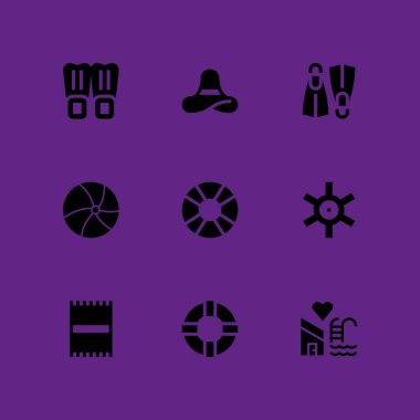 Plaj simge seti. Dümen, pamela ve grafik tasarım ve web için yüzme havuzu vektör simge