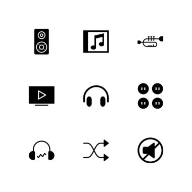 müzik Icon set. grafik tasarım ve web için simge vektör shuffle, trompet ve düğmeleri