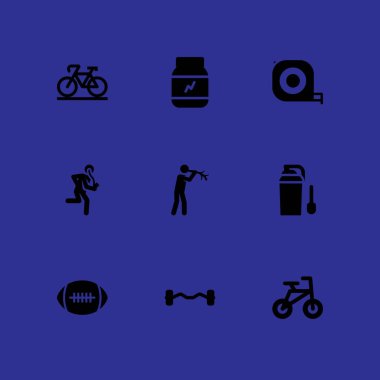 Fitness Icon set. Diyet, grafik tasarım ve web için teyp ve Bisiklet vektör simge ölçme