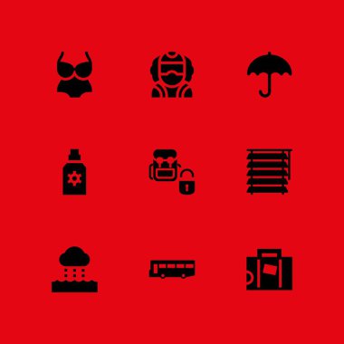 Güneş Icon set. grafik tasarım ve web için sırt çantası, kör ve mayo vektör simge