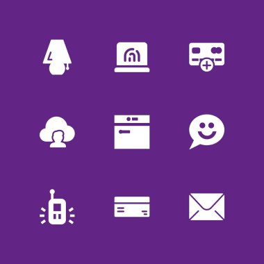 9 teknoloji simgesi volki tolki, lamba ve grafik tasarım ve web için kredi kartı vektör çizim seti