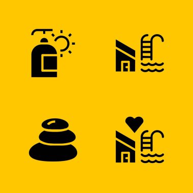 Spa Icon set. sıcak taşlar, yüzme havuzu ve grafik tasarım ve web için losyon vektör simge