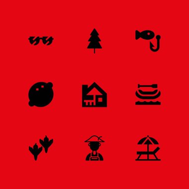 9 Icon set çiftçi, limon ve vektör çizim grafik tasarım ve web için rafting ile yaz