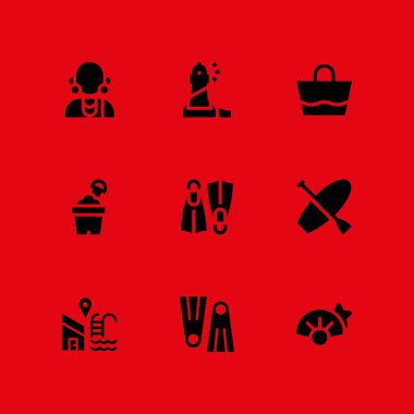 Plaj simge seti. grafik tasarım ve web için vektör simge palet, kabuk ve plaj çantası