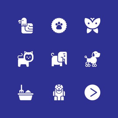 hayvan Icon set. Çöp kutusu, grafik tasarım ve web için kelebek ve pençe etiket vektör simge