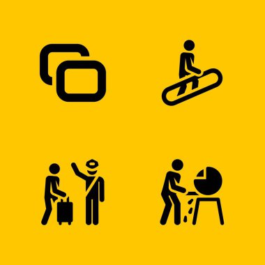 4 adam simgesi değirmeni, turist ve grafik tasarım ve web için kopya vektör çizim seti