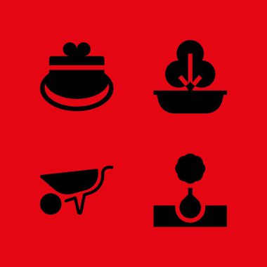 bahar simgesi ile web ve grafik tasarım için ağaç, el arabası ve bitki vektör simge seti