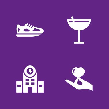 adam Icon set. kokteyller, koşu ayakkabıları ve grafik tasarım ve web için bir kalp vektör simgesi tutan el