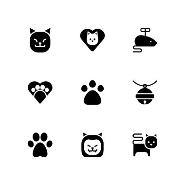 9 kedi simgesi ile grafik tasarım ve web için pençe, aslan ve kedi vektör çizim seti