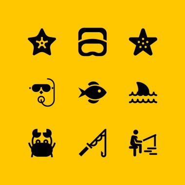 Balık simge vektör simgeler web ve grafik tasarım için dalış ve balıkçılık olta ile ayarla