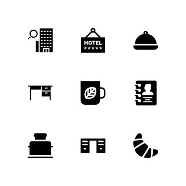 kahve Icon set. Otel, Oda Servisi ve resepsiyon vektör simge grafik tasarım ve web için