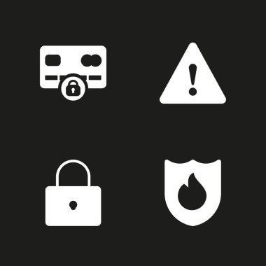 4 güvenlik simgesi asma kilit, uyarı ve grafik tasarım ve web için kredi kartı vektör çizim seti