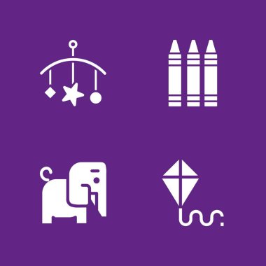 4 çocuk simgesi Fil, mobil bir bebek ve grafik tasarım ve web için uçurtma vektör çizim seti