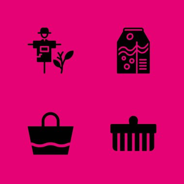 grafik tasarım ve web için portakal suyu, korkuluk ve plaj çantası vektör çizim ile 4 saman Icon set