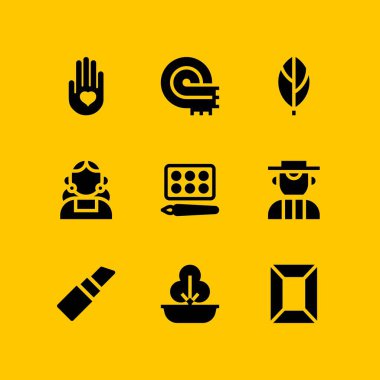 çiçek simgesi ile web ve grafik tasarım için eşarp, bitki ve çerçeve vektör simge seti