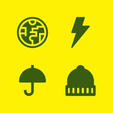 Weather simge seti. Kış şapka, şemsiye ve yıldırım vektör grafik tasarım ve web için simgeleri