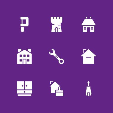 İnşaat Icon set. Kabine, gördüm ve grafik tasarım ve web için vektör simge anahtarı