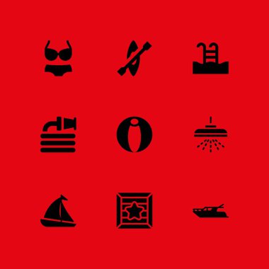 su Icon set. Hortum, yüzme havuzu ve grafik tasarım ve web için plaj topu vektör simge