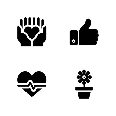 Icon set seviyorum. grafik tasarım ve web için dayanışma, çiçek ve kardiyogram vektör simge