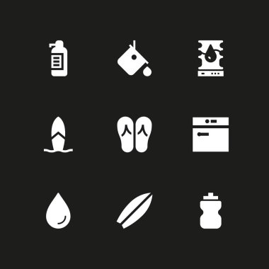 su Icon set. sörf tahtası, Sabunluk ve grafik tasarım ve web için damlacık vektör simge