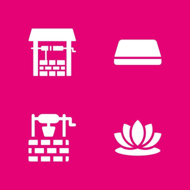 Yoga Icon set. grafik tasarım ve web için spor salonu mat, iyi ve lotus vektör simge