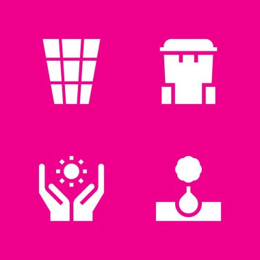 güneş enerji, çöp, çöp ve ağaç Icons set. Vektör grafik tasarım web ve uygulama için