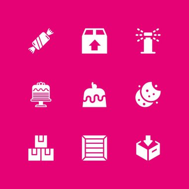 9 şeker simgesi ile grafik tasarım ve web için paket, şeker ve serpin vektör çizim seti