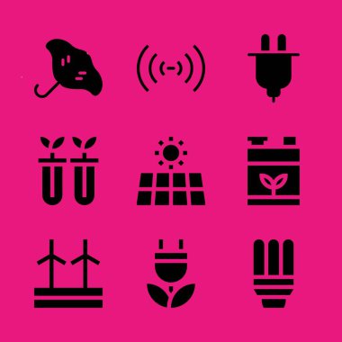 enerji Icon set. Güneş enerjisi ile takın ve grafik tasarım ve web için vektör simgeleri ışın