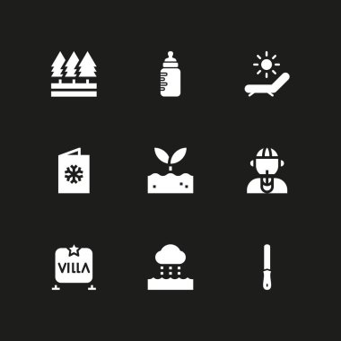 9 ağaç simgesiyle orman, su döngüsü ve filiz vektör çizim grafik tasarım ve web için ayarla