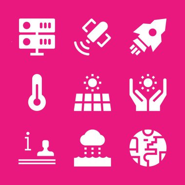 Bilim Icon set. Seyyare yerküre ile bilgi ve server vektör grafik tasarım ve web için simgeleri