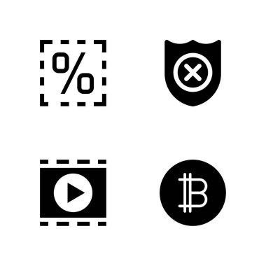 Web simge seti. grafik tasarım ve web için kalkan, bitcoin ve film oyuncu vektör simge