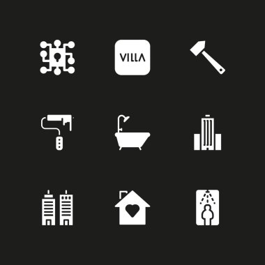 House simge seti. çekiç, rulo ve grafik tasarım ve web için cityscape vektör simge