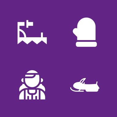 Kış Icon set. karmobil, krampon ve grafik tasarım ve web için mitten vektör simge